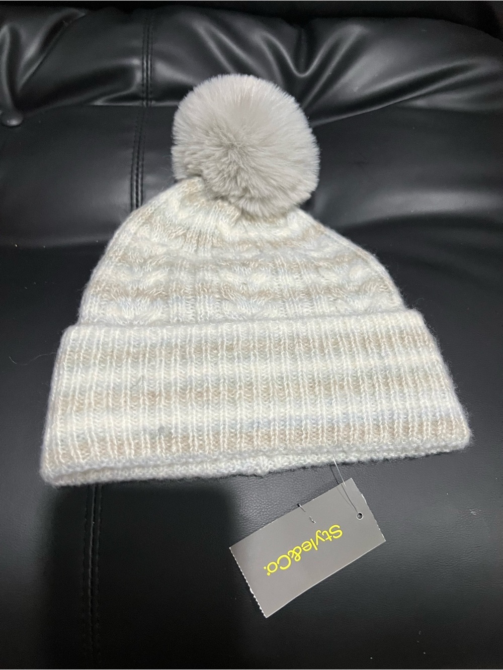 Style & Co. Cream and Light Gray Pom Beanie